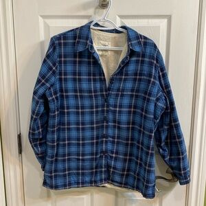 L.L. Bean Fleece Lined Blue Plaid Shacket Jacket Women’s Small Gorpcore Cabin